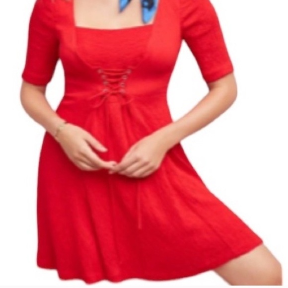 Anthropologie Dresses & Skirts - Maeve by Anthropologie Red Corset A-Line Mini Dress - Size 10P Petite NWT